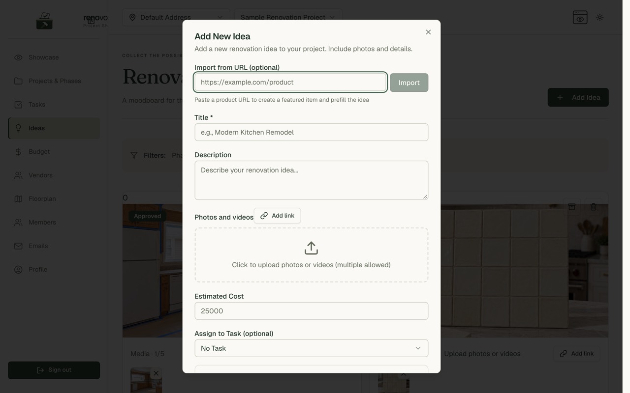 The Add New Idea dialog