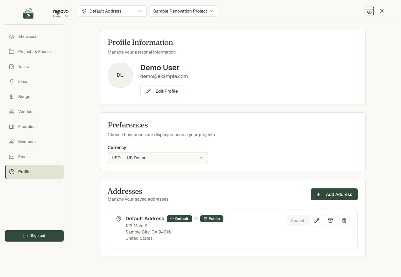 The Profile page